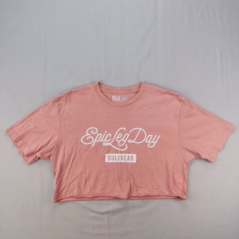 Bulk Gear Cropped Tee Women Small Pink Epic Leg Day Graphic Raw Hem Cotton Shirt